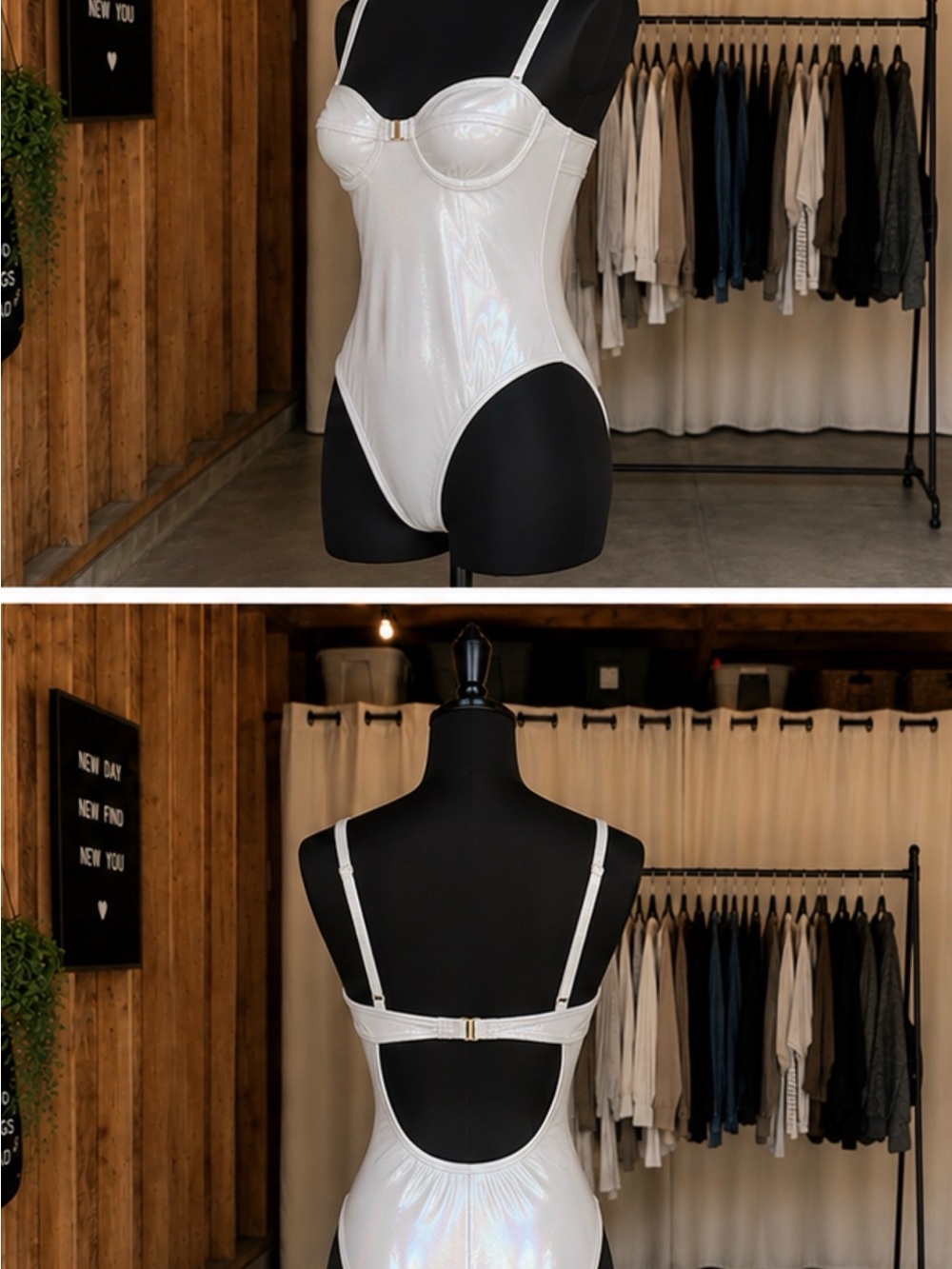 Iridescent White Bustier One-Piece Bodysuit
